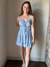 Load image into Gallery viewer, icy blue tie front tiered dress