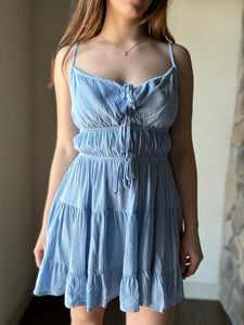 icy blue tie front tiered dress