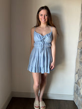 Load image into Gallery viewer, icy blue tie front tiered dress