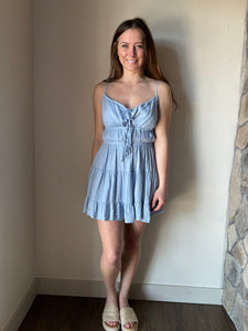 icy blue tie front tiered dress