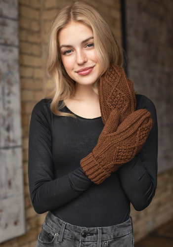 brown cable knit mittens