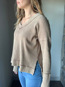 mocha mineral washed thermal top