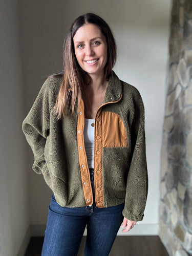 olive + brown fleece jacket