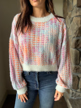 Load image into Gallery viewer, soft blue, orange + purple mix sweater