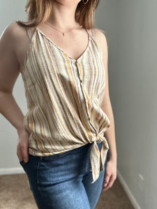 striped button down tie front tank