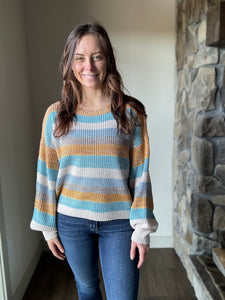turquoise mix stripe sweater