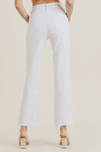 white high rise straight leg jeans