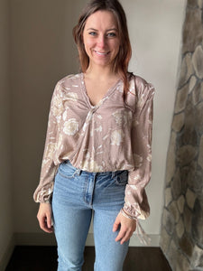 sincerely me taupe floral top