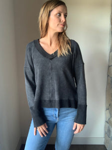 black mineral washed thermal top