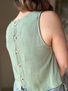 sage sugarloaf button back tank