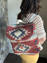 Load image into Gallery viewer, rust, brown, turquoise + tan aztec woven backpack