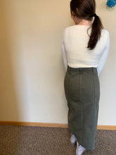 Load image into Gallery viewer, olive denim slit front long skirt