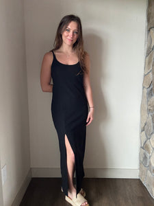 black slub midi dress