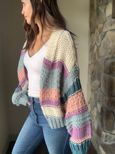 baby blue, pink + lilac chunky knit cardigan