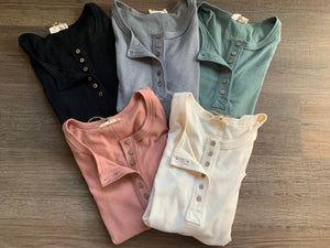 soft ribbed button henley | 5 colors