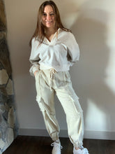 Load image into Gallery viewer, pol beige crochet mix joggers