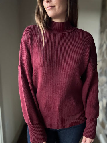 wine mock neck sweater