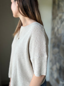 taupe ribbed knit short sleeve top