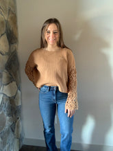 Load image into Gallery viewer, camel floral crochet sweater