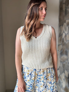 elsie sleeveless ivory waffle sweater