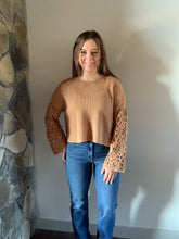 Load image into Gallery viewer, camel floral crochet sweater
