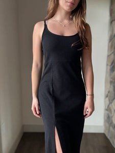 black slub midi dress