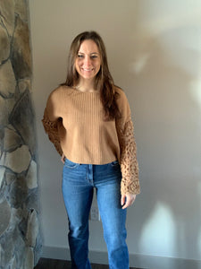 camel floral crochet sweater