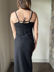 black slub midi dress