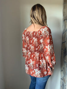 rust floral sweetheart top