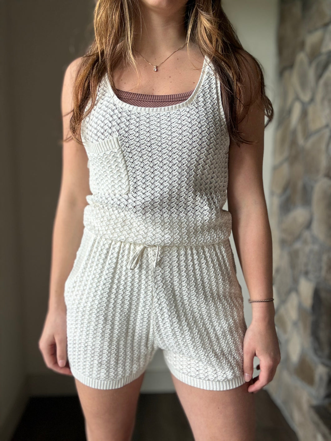 white crochet romper