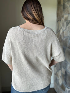 taupe ribbed knit short sleeve top