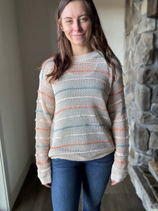 taupe stripe mix pullover sweater