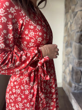 Load image into Gallery viewer, red floral long sleeve surplice dress