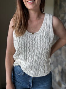 astra ivory cable sleeveless sweater