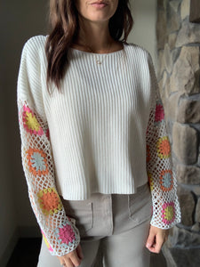 ivory crochet sleeve sweater