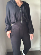 Load image into Gallery viewer, soft black zip-up hoodie