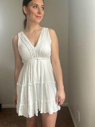 white swiss dot crochet dress