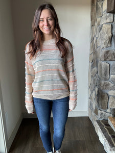 taupe stripe mix pullover sweater