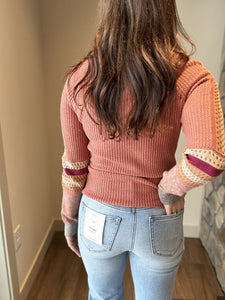 coral mixed sweater henley