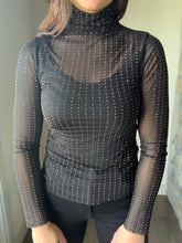 Load image into Gallery viewer, sheer black rhinestone top