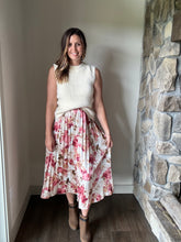 Load image into Gallery viewer, girls dinner pleated pink floral skirt