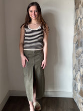 Load image into Gallery viewer, olive denim slit front long skirt