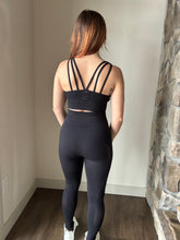 Load image into Gallery viewer, black mesh insert sports bra + leggings set