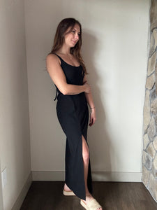 black slub midi dress