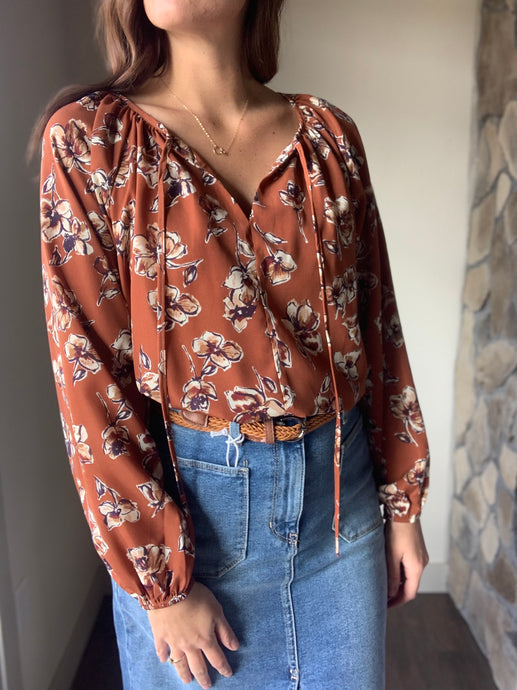 camel dried floral blouse