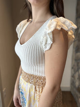 Load image into Gallery viewer, off white flutter crochet sleeve sweater