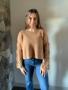 camel floral crochet sweater