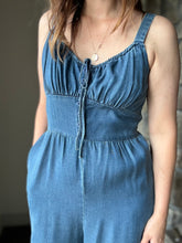 Load image into Gallery viewer, archives button front chambray jumpsuit