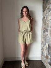 Load image into Gallery viewer, soft olive mineral washed french terry romper