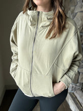 Load image into Gallery viewer, olive zip up elevated hoodie
